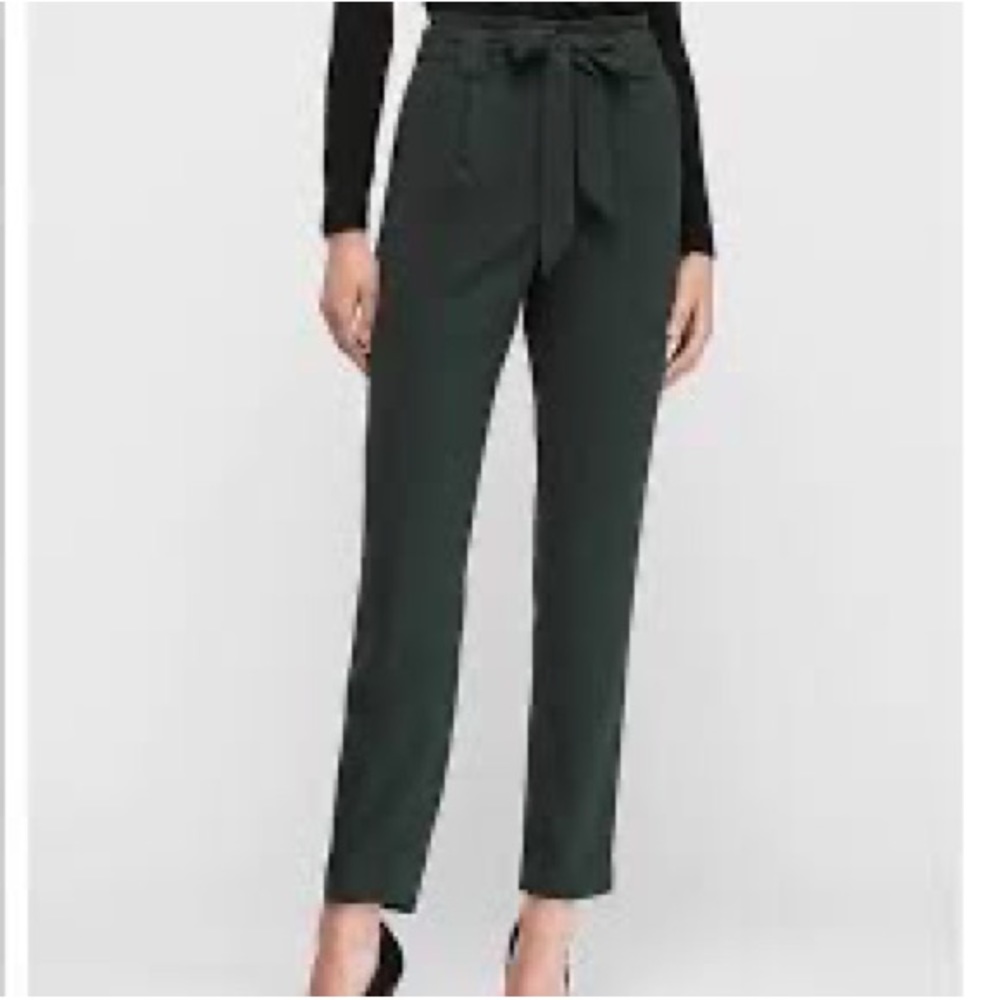 Dark Hunter Green High Waisted Paper Bag Ankle Pants Express (4R)